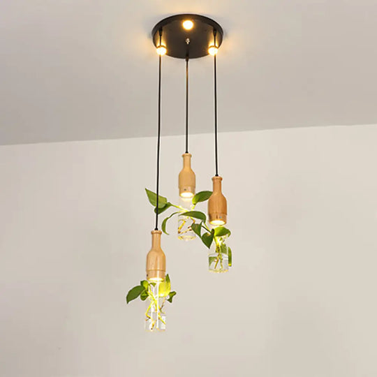 Cluster Pendant Ceiling Light - Lodge Black Bottle With Clear Glass Shades Ideal For Dining Room