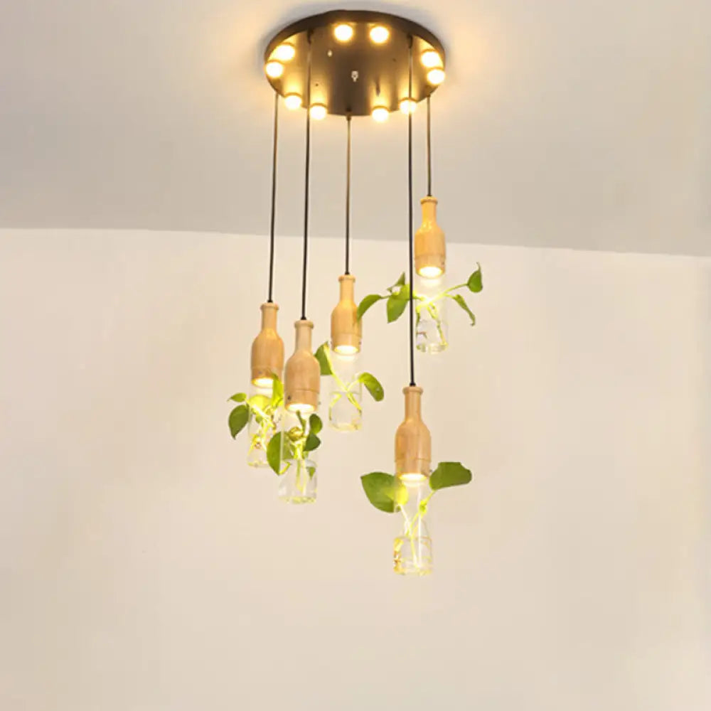 Cluster Pendant Ceiling Light - Lodge Black Bottle With Clear Glass Shades Ideal For Dining Room