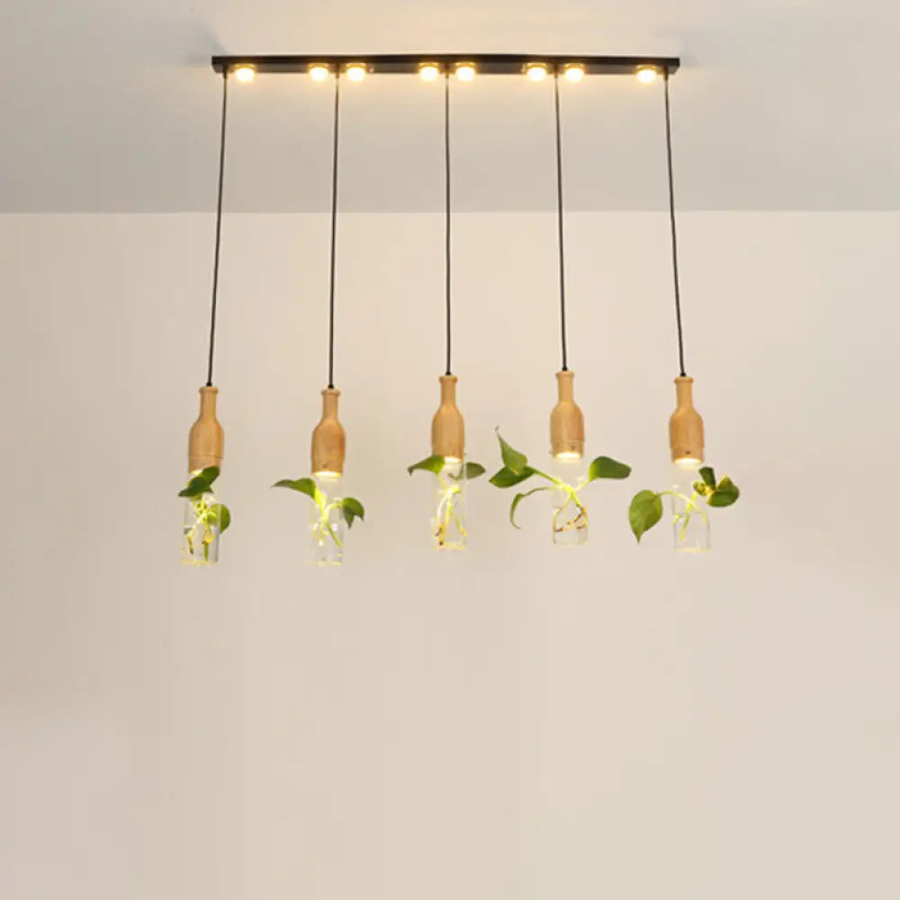 Cluster Pendant Ceiling Light - Lodge Black Bottle With Clear Glass Shades Ideal For Dining Room