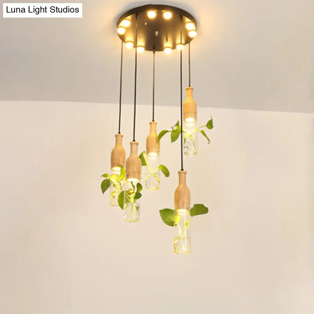 5-Light Clear Glass Cluster Pendant In Lodge Black: Modern Ceiling Light For Dining Room With