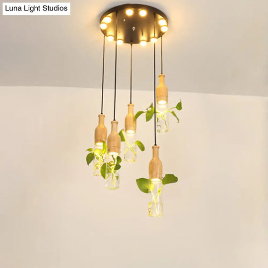 5-Light Clear Glass Cluster Pendant In Lodge Black: Modern Ceiling Light For Dining Room With