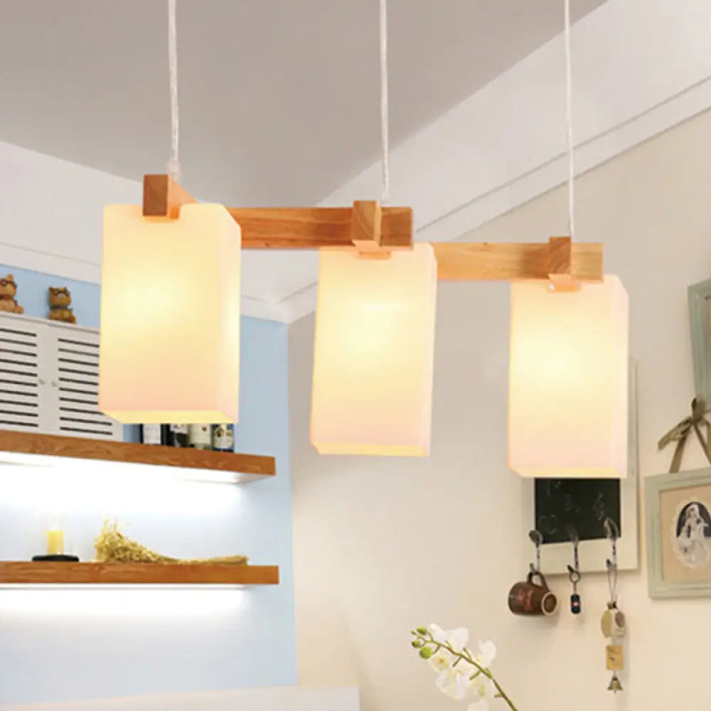 Cluster Pendant Kitchen Lamp: Elegant Wood And Glass Hanging Light With 3 Bulbs White