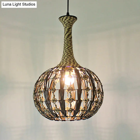 Coastal 1-Light Rattan Pendant Lamp For Dining Room - White House/Dome/Bell Design