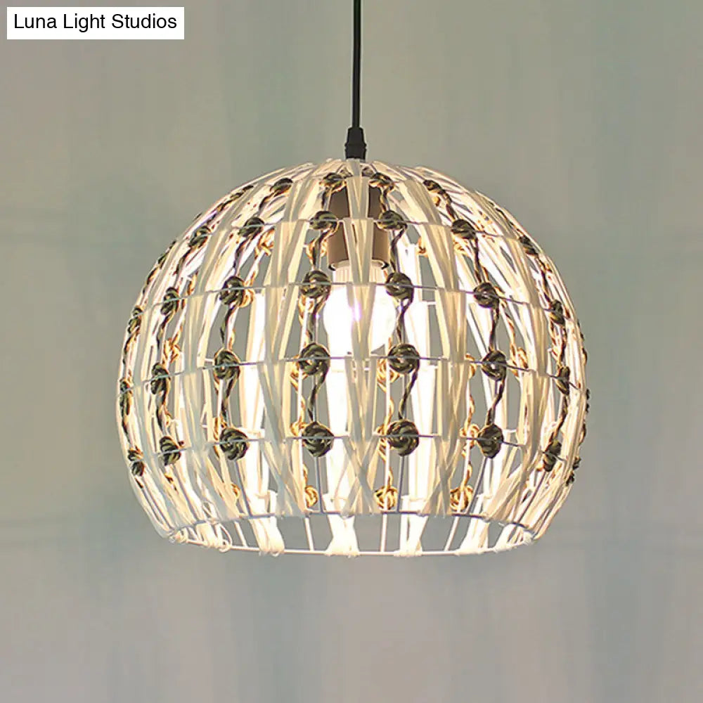 Hollowed White House/Dome/Bell Pendant Lamp - Coastal 1-Light Rattan Fixture For Dining Room