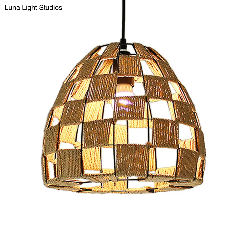 Coastal 1-Light Rattan Pendant Lamp For Dining Room - White House/Dome/Bell Design