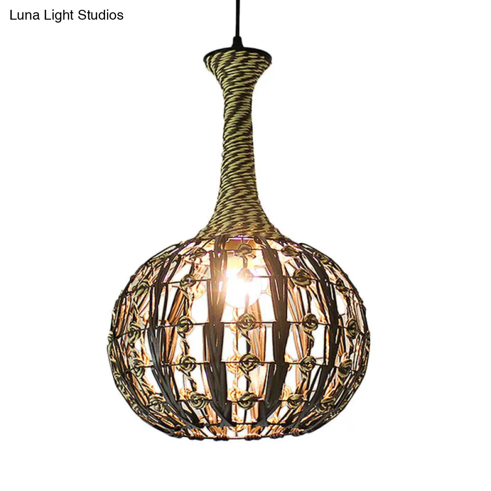 Hollowed White House/Dome/Bell Pendant Lamp - Coastal 1-Light Rattan Fixture For Dining Room