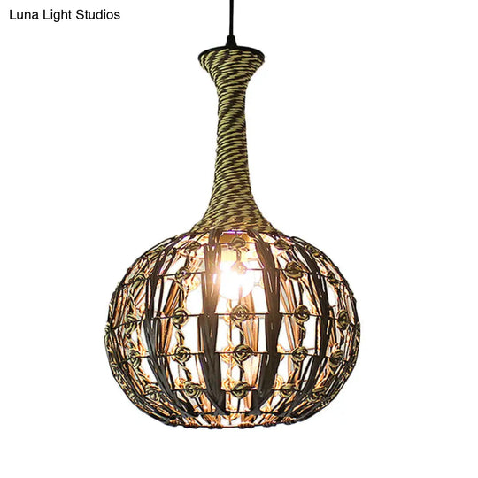 Hollowed White House/Dome/Bell Pendant Lamp - Coastal 1-Light Rattan Fixture For Dining Room