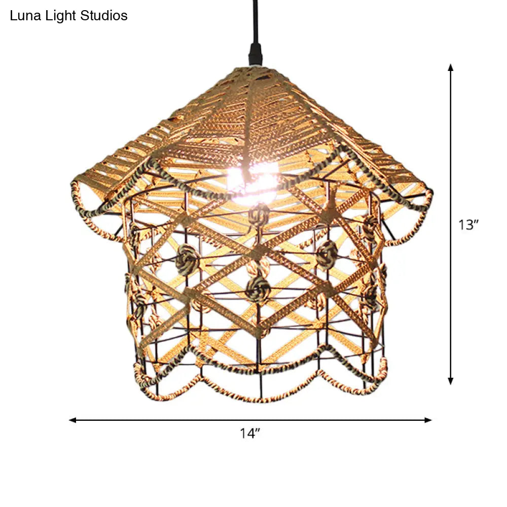 Coastal 1-Light Rattan Pendant Lamp For Dining Room - White House/Dome/Bell Design