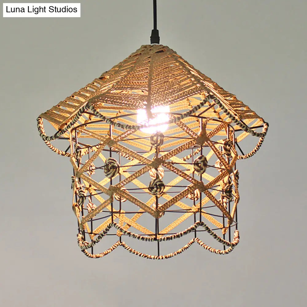 Coastal 1-Light Rattan Pendant Lamp For Dining Room - White House/Dome/Bell Design