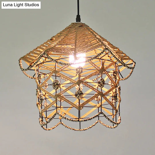 Coastal 1-Light Rattan Pendant Lamp For Dining Room - White House/Dome/Bell Design