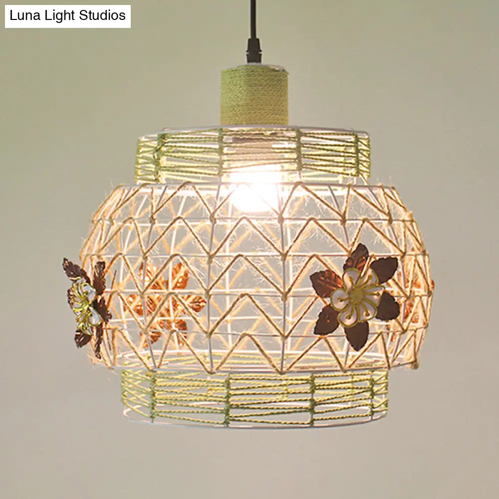 Coastal 1-Light Rattan Pendant Lamp For Dining Room - White House/Dome/Bell Design