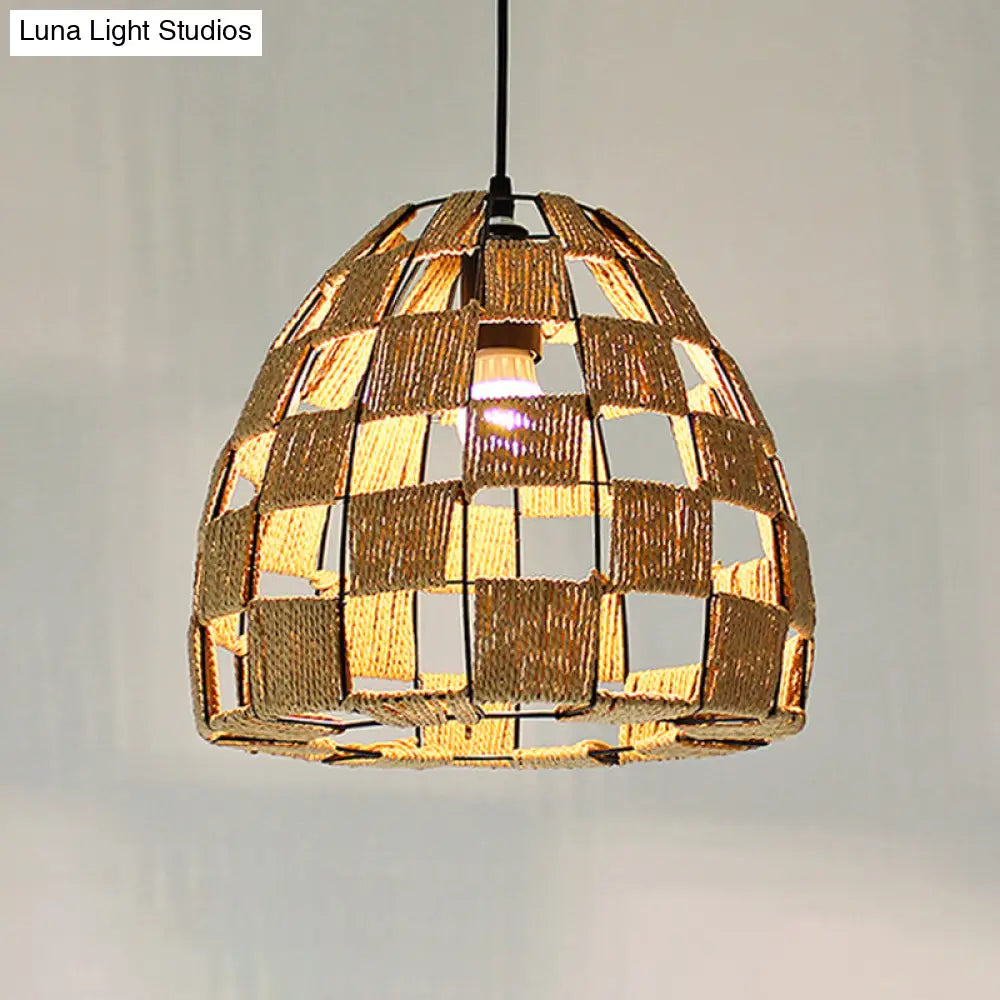 Coastal 1-Light Rattan Pendant Lamp For Dining Room - White House/Dome/Bell Design