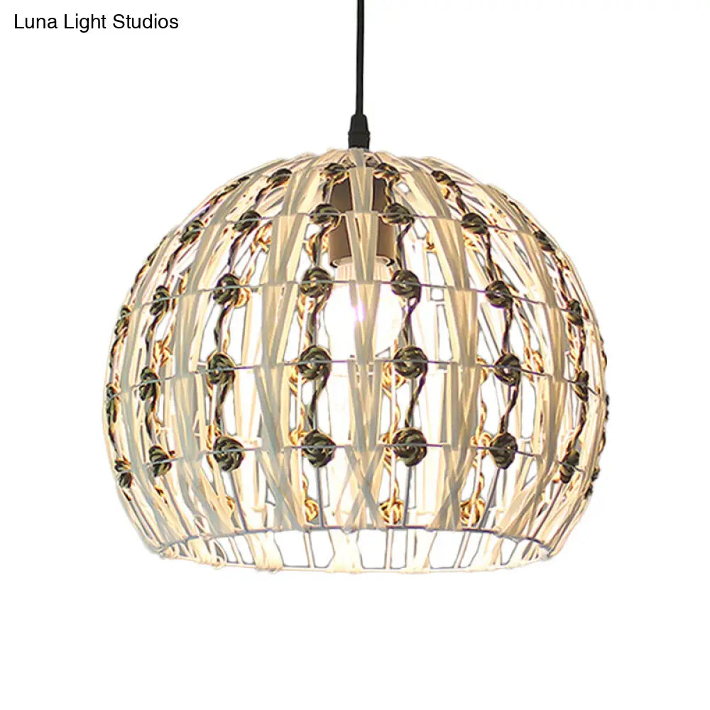 Hollowed White House/Dome/Bell Pendant Lamp - Coastal 1-Light Rattan Fixture For Dining Room / B