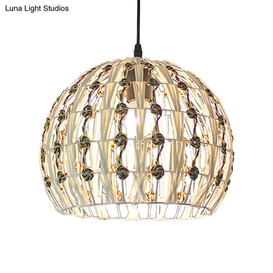 Hollowed White House/Dome/Bell Pendant Lamp - Coastal 1-Light Rattan Fixture For Dining Room / B