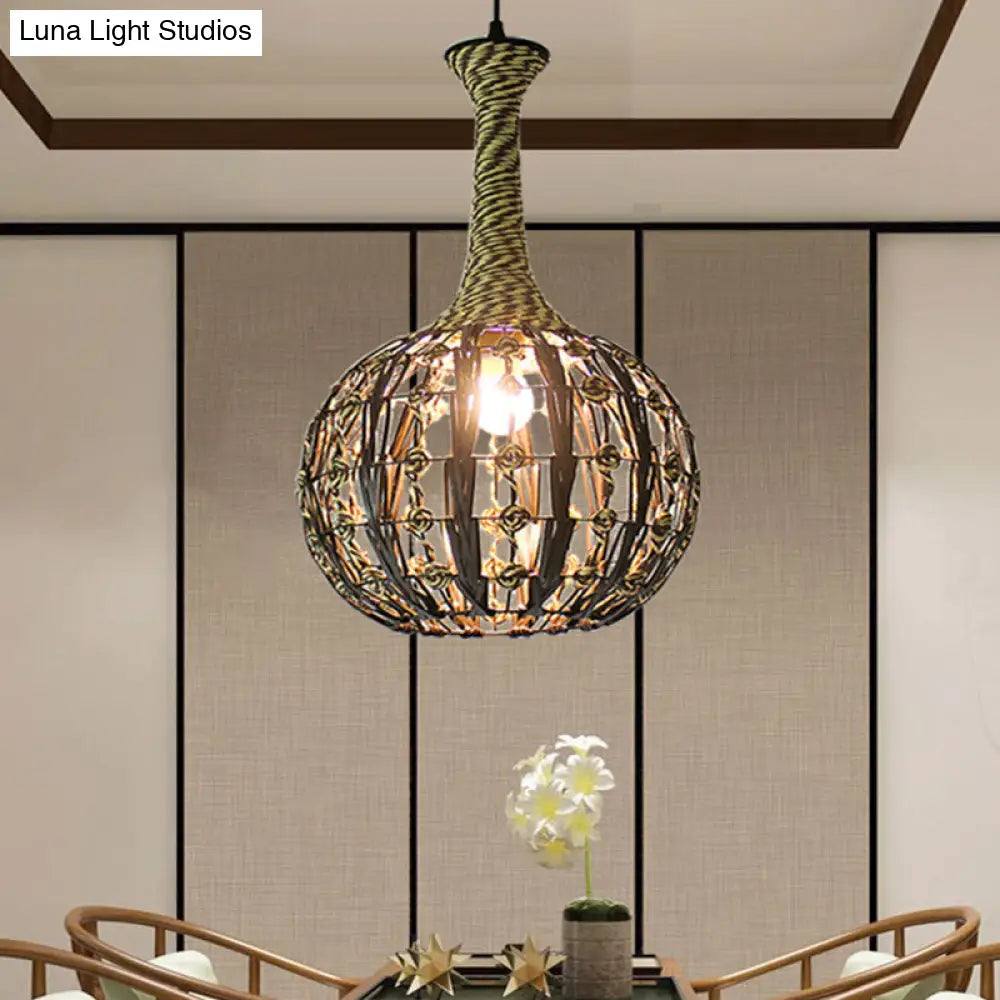 Hollowed White House/Dome/Bell Pendant Lamp - Coastal 1-Light Rattan Fixture For Dining Room / A