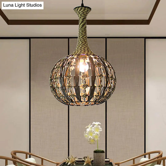 Hollowed White House/Dome/Bell Pendant Lamp - Coastal 1-Light Rattan Fixture For Dining Room / A