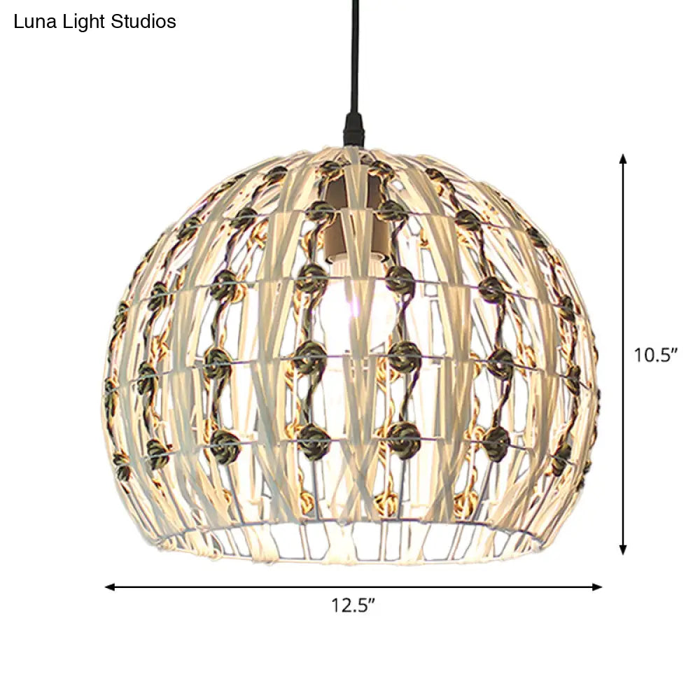 Coastal 1-Light Rattan Pendant Lamp For Dining Room - White House/Dome/Bell Design