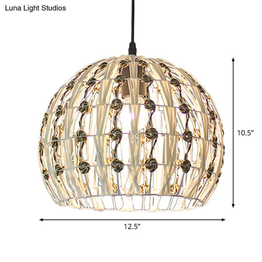 Coastal 1-Light Rattan Pendant Lamp For Dining Room - White House/Dome/Bell Design