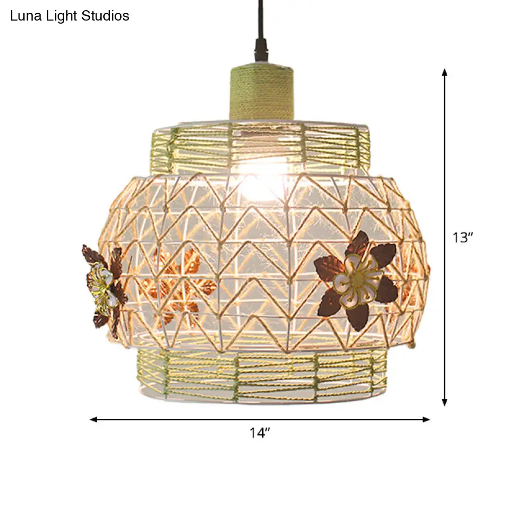 Hollowed White House/Dome/Bell Pendant Lamp - Coastal 1-Light Rattan Fixture For Dining Room