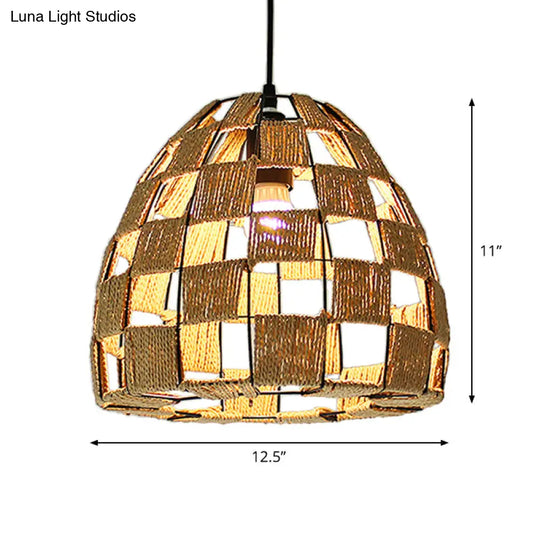 Coastal 1-Light Rattan Pendant Lamp For Dining Room - White House/Dome/Bell Design