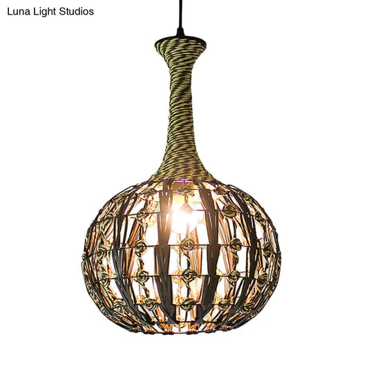 Coastal 1-Light Rattan Pendant Lamp For Dining Room - White House/Dome/Bell Design