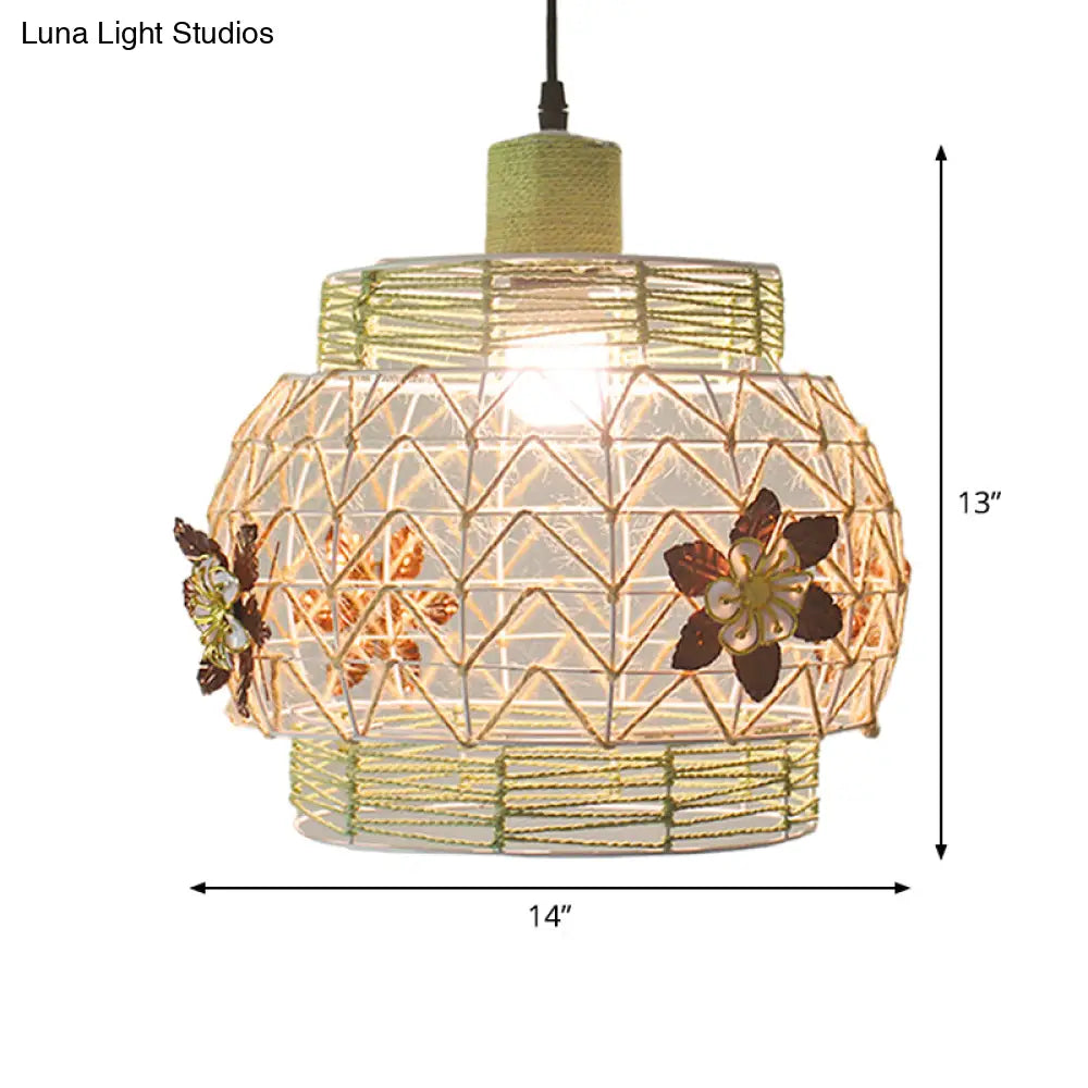 Coastal 1-Light Rattan Pendant Lamp For Dining Room - White House/Dome/Bell Design