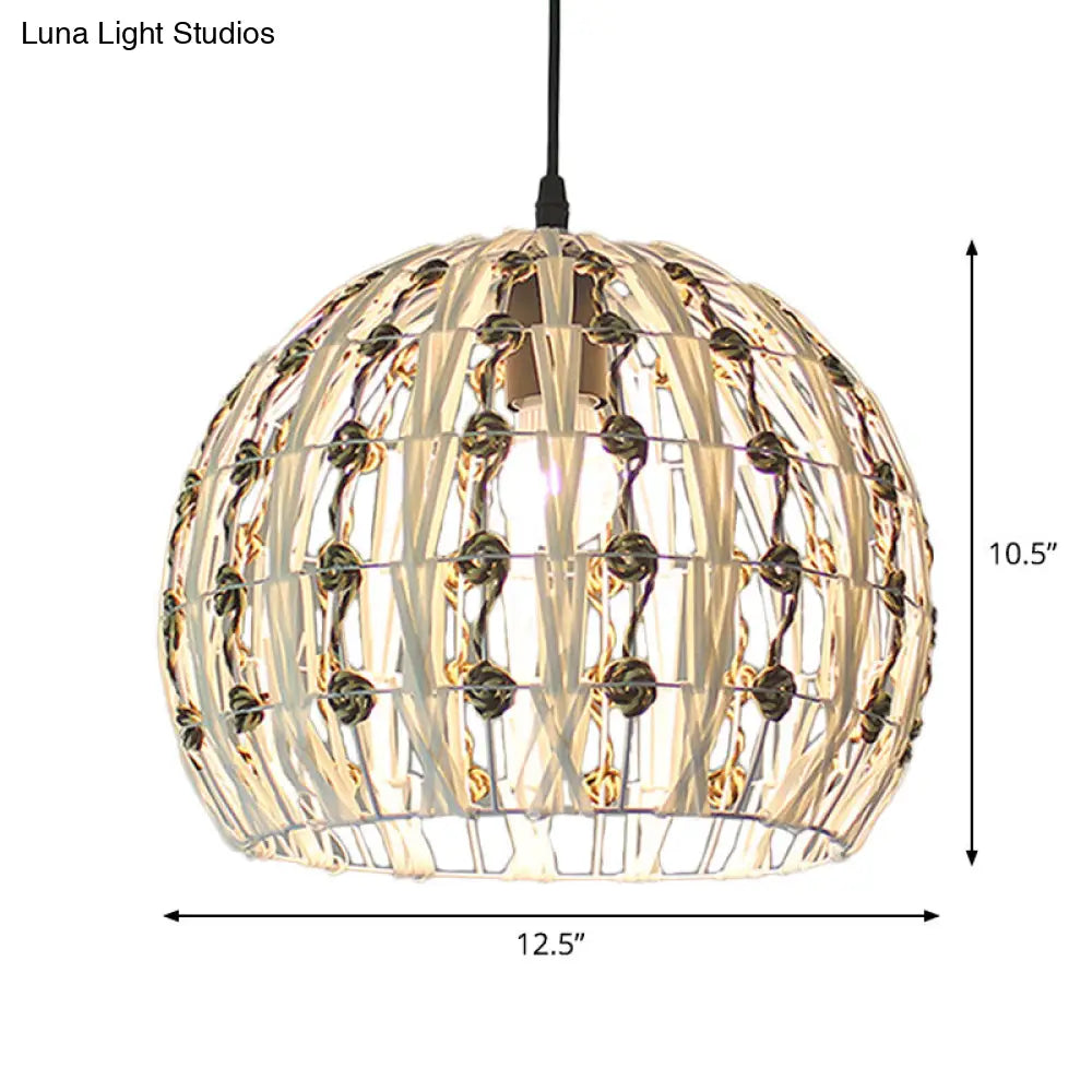 Hollowed White House/Dome/Bell Pendant Lamp - Coastal 1-Light Rattan Fixture For Dining Room