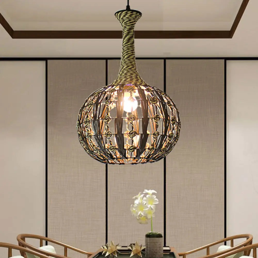 Coastal 1-Light Rattan Pendant Lamp For Dining Room - White House/Dome/Bell Design / A