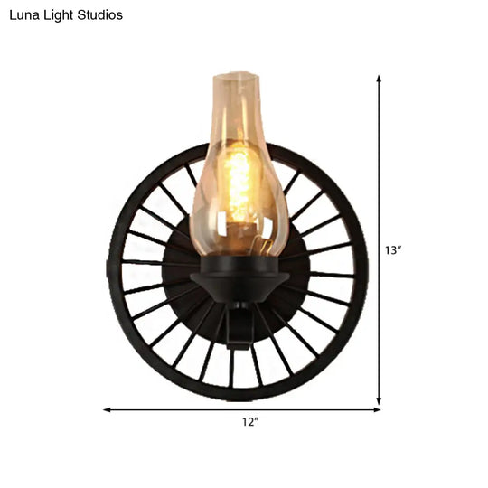 Coastal Amber Glass Wall Sconce - Vase Shade Dining Room Light Fixture With Black Half-Light Lamp &