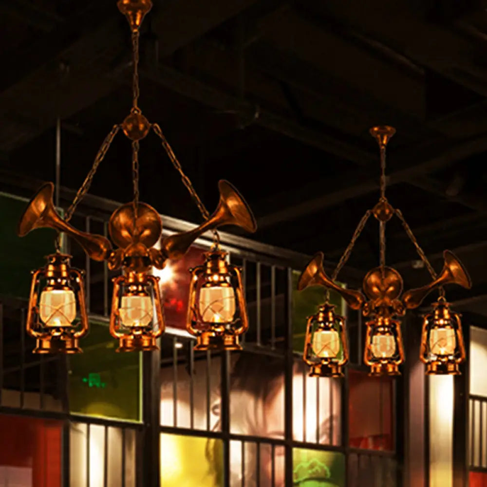 Coastal Antique Brass Lantern Shade Ceiling Lamp With Clear Glass - Dining Room Pendant Chandelier