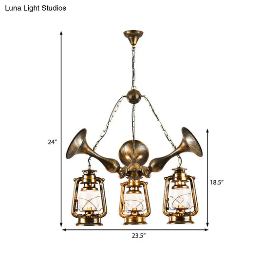 Coastal Antique Brass Lantern Chandelier Pendant Light With Clear Glass Shades For Dining Room 3/5