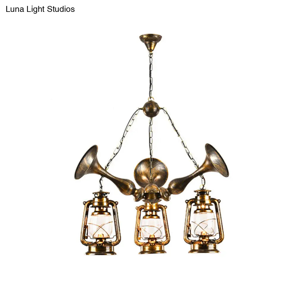 Coastal Antique Brass Lantern Chandelier Pendant Light With Clear Glass Shades For Dining Room 3/5