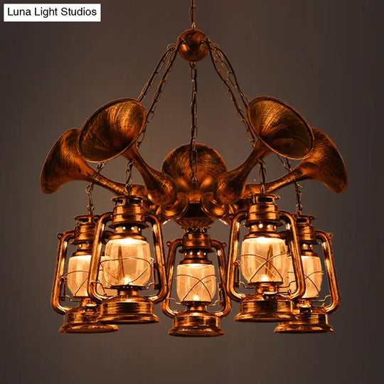 Coastal Antique Brass Lantern Chandelier Pendant Light With Clear Glass Shades For Dining Room 3/5