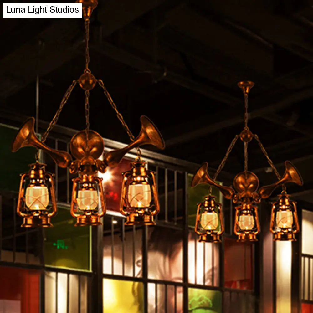 Coastal Antique Brass Lantern Chandelier Pendant Light With Clear Glass Shades For Dining Room 3/5