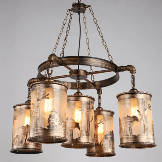 Coastal Antique Bronze Chandelier Lamp - Metal & Fabric 5/7 Lights Living Room Hanging Light 5 /