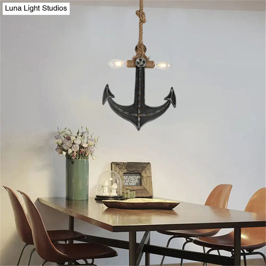 Coastal Antique Bronze 2-Light Chandelier With Exposed Bulbs - Stylish Rope Pendant For Dining Room