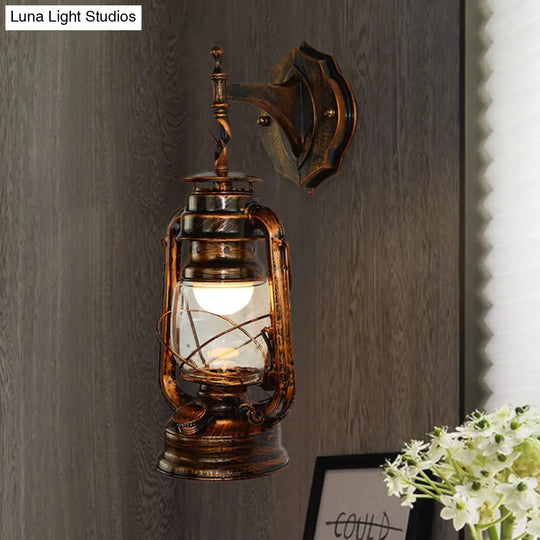 Coastal Antique Copper Wall Sconce With Clear Glass Lantern Shade