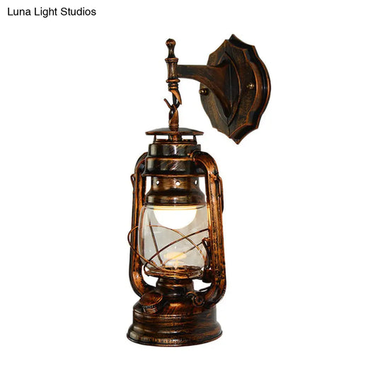 Coastal Antique Copper Wall Sconce With Clear Glass Lantern Shade