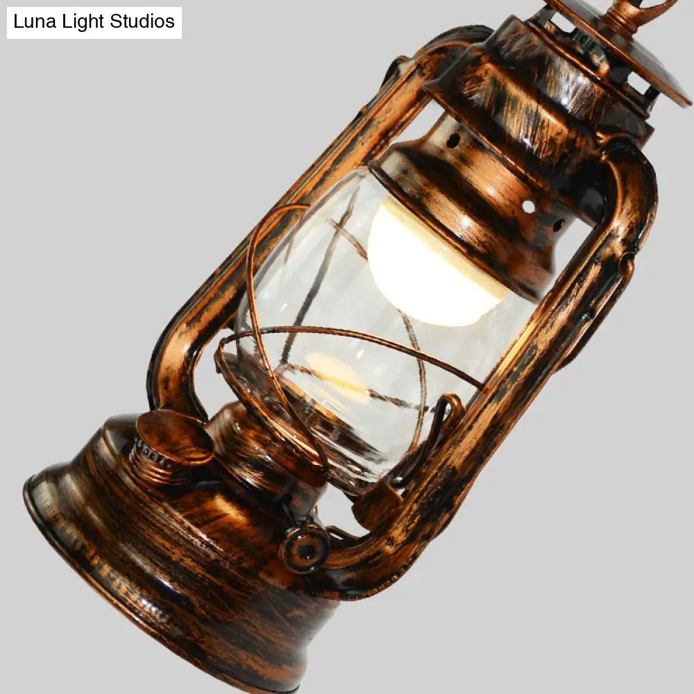 Coastal Antique Copper Wall Sconce With Clear Glass Lantern Shade