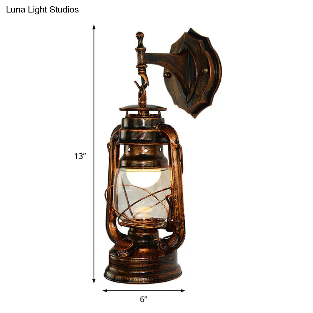 Coastal Antique Copper Wall Sconce With Clear Glass Lantern Shade