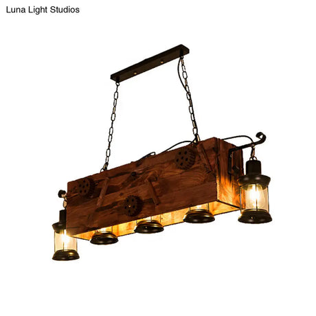 Coastal Black 6-Bulb Lantern Ceiling Lamp For Living Room With Rectangle/Fish Design