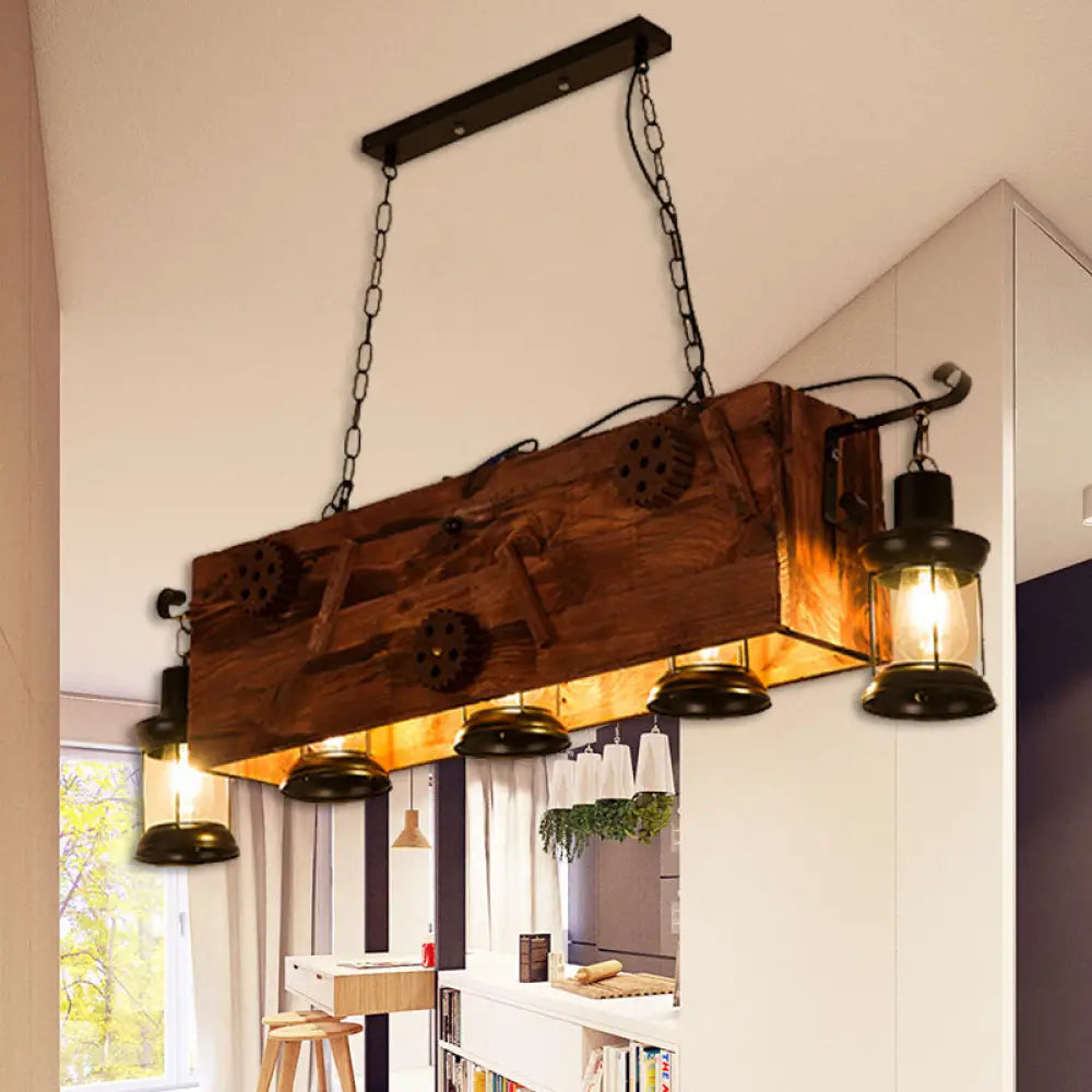 Coastal Black 6-Bulb Lantern Ceiling Lamp For Living Room With Rectangle/Fish Design / Rectangle