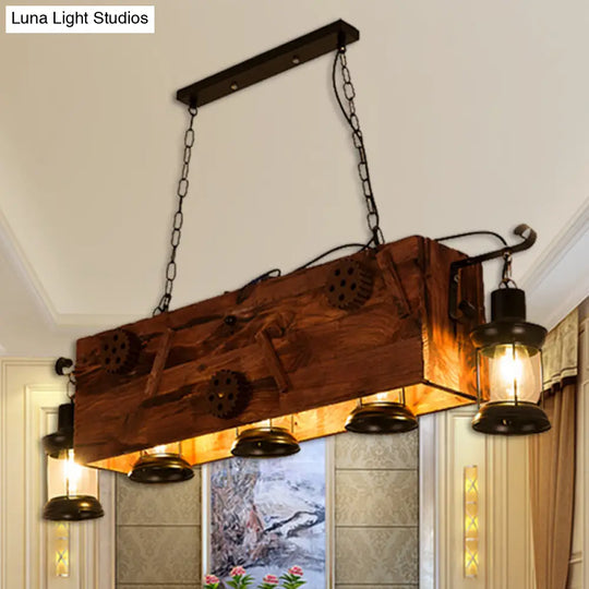 Coastal Black 6-Bulb Lantern Ceiling Lamp For Living Room With Rectangle/Fish Design