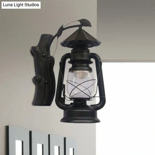 Coastal Black/Bronze/Copper Kerosene Wall Lighting: Outdoor Sconce Light With Clear Glass 1 Fixture