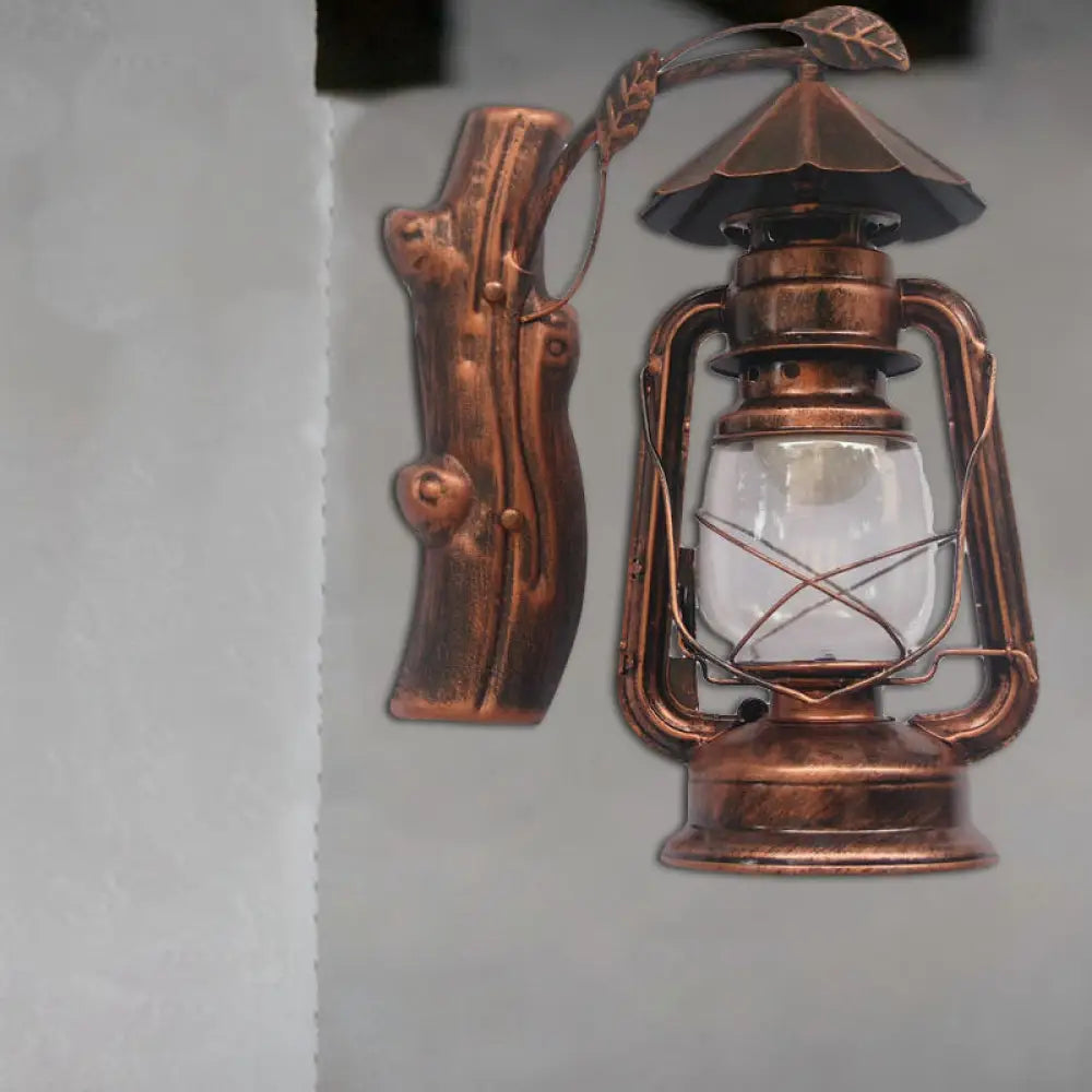 Coastal Black/Bronze/Copper Kerosene Wall Lighting: Outdoor Sconce Light With Clear Glass 1 Fixture