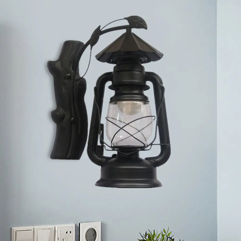 Coastal Black/Bronze/Copper Kerosene Wall Lighting: Outdoor Sconce Light With Clear Glass 1 Fixture