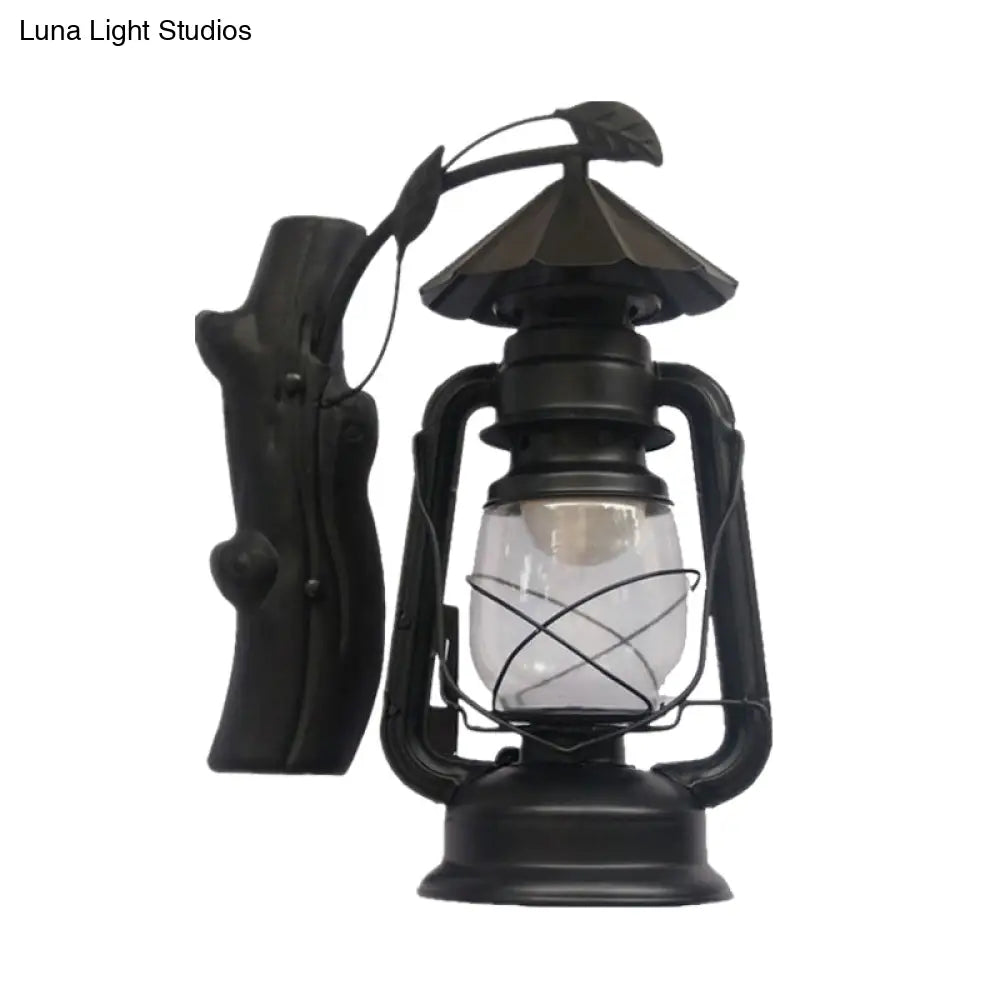 Coastal Black/Bronze/Copper Kerosene Wall Lighting: Outdoor Sconce Light With Clear Glass 1 Fixture