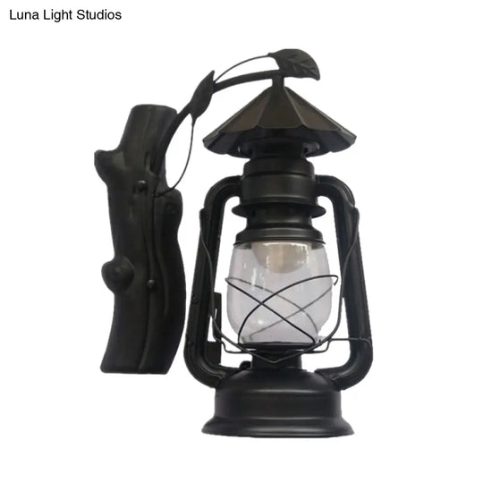 Coastal Black/Bronze/Copper Kerosene Wall Lighting: Outdoor Sconce Light With Clear Glass 1 Fixture