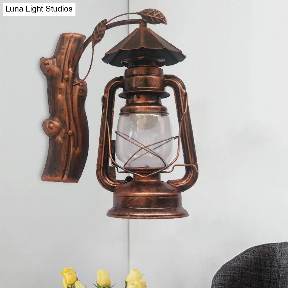 Coastal Black/Bronze/Copper Kerosene Wall Lighting: Outdoor Sconce Light With Clear Glass 1 Fixture