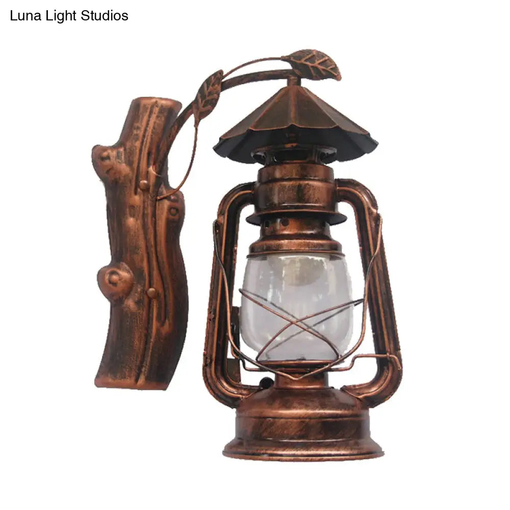 Coastal Black/Bronze/Copper Kerosene Wall Lighting: Outdoor Sconce Light With Clear Glass 1 Fixture